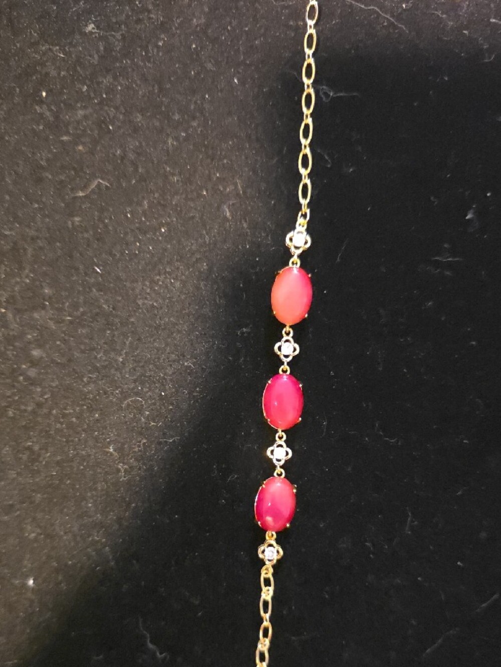 Bracelet with Red Jade Stones and CZ Accents